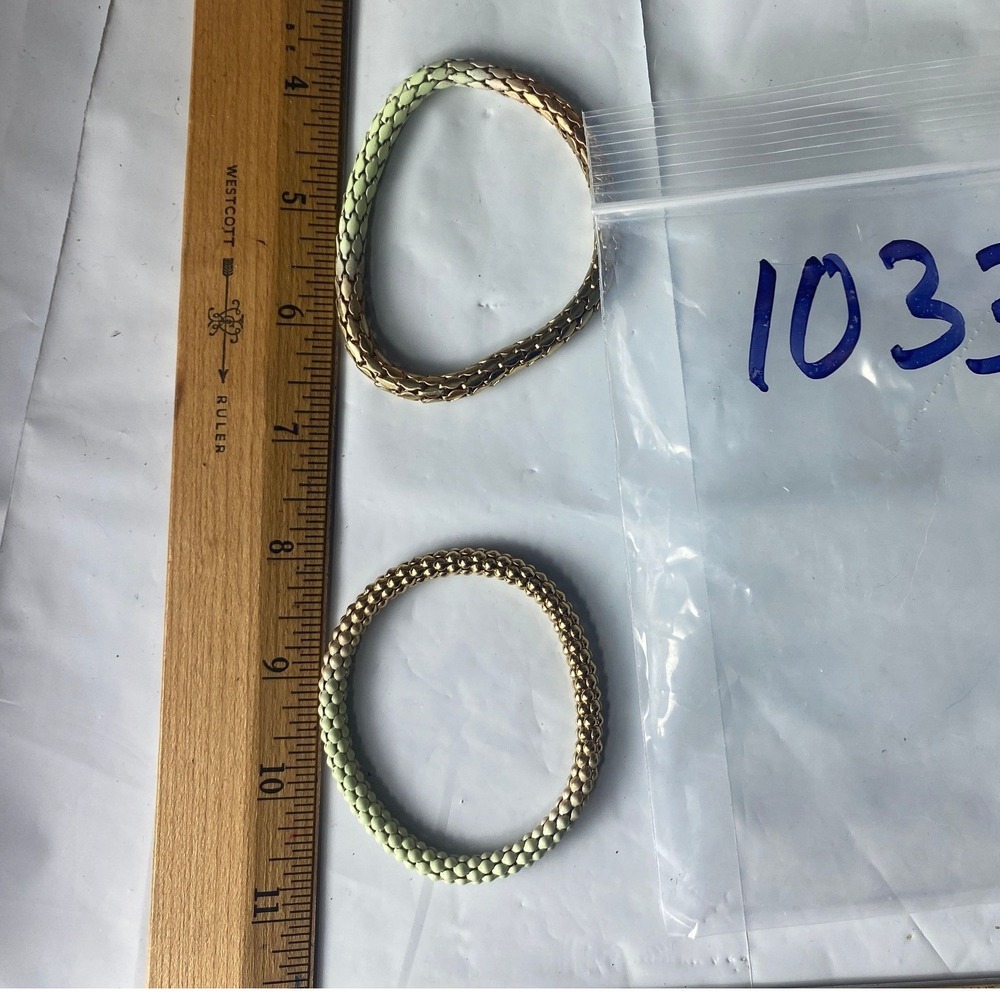 Set of 2 Beaded Stretch Bracelets Gold Green Tone‎